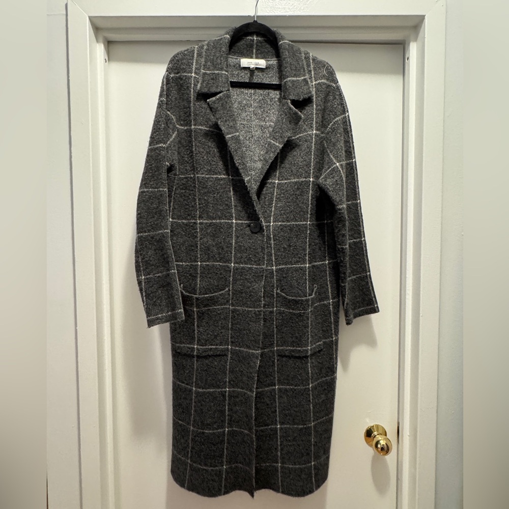 Gray Plaid Long Sweater Coat